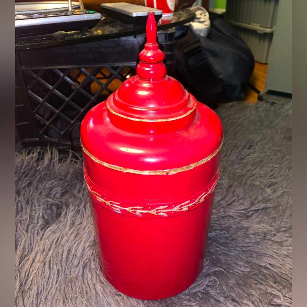 Decorative Urn Ginger Jar Red Enamel (Homegoods)